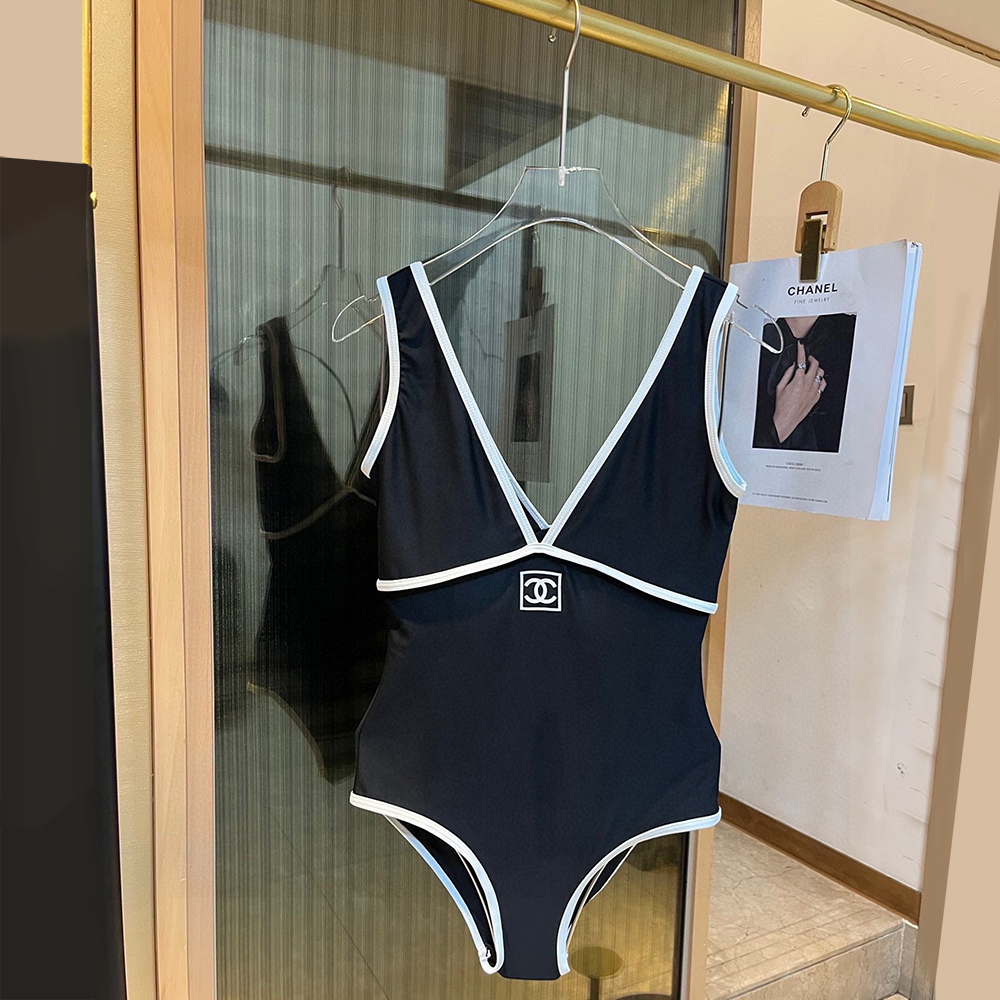 Chanel Logo One-piece Swimsuit Swimwear(Replica)