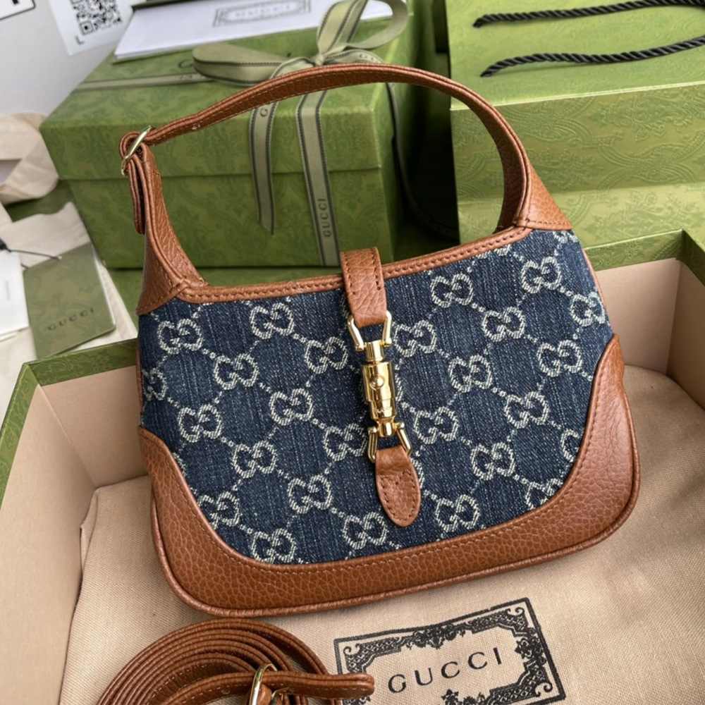 Gucci Jackie 1961 Canvas&Leather Shoulder Bags(Replica)