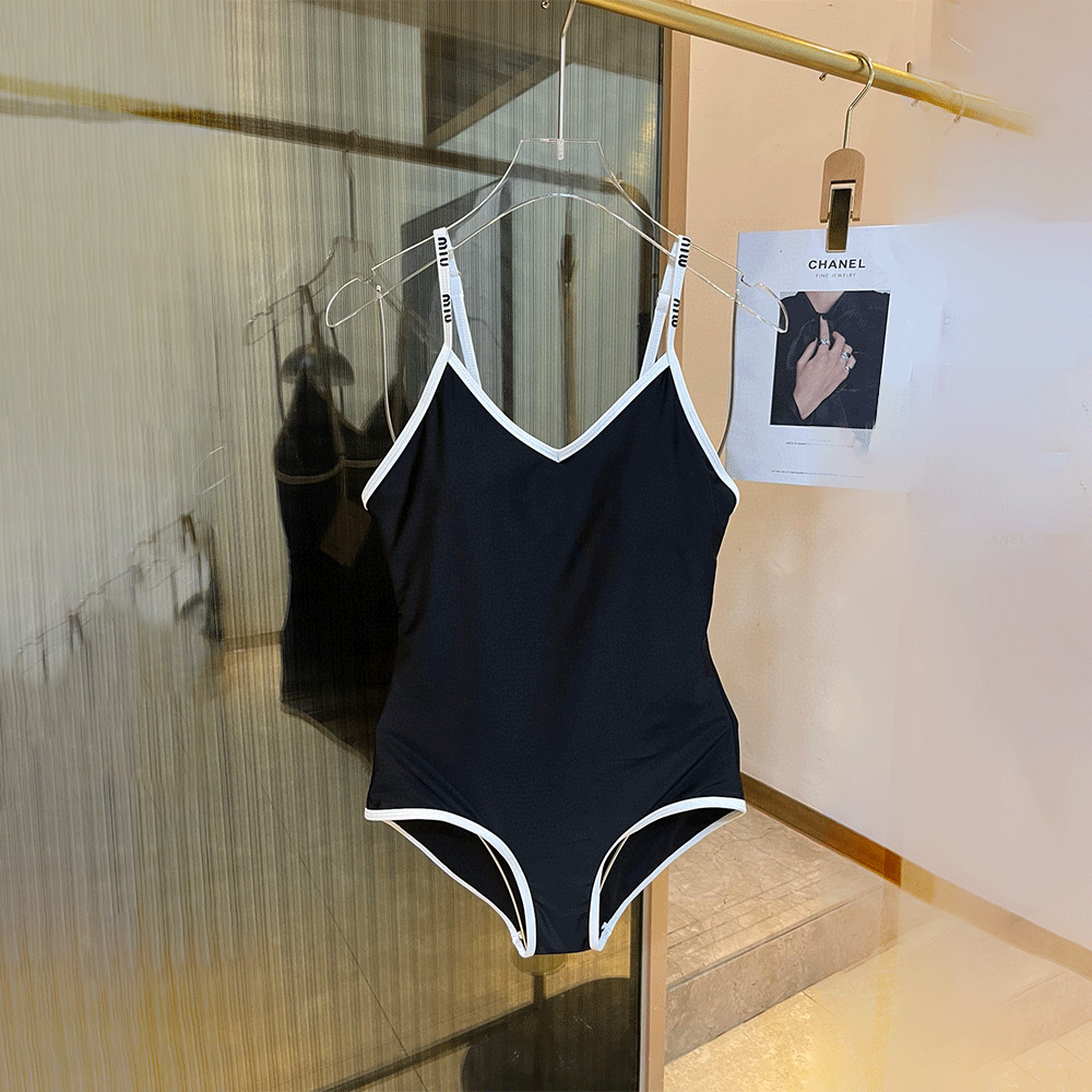 miumiu Logo One-piece Swimsuit With Shoulder Strap Swimwear（Replica）