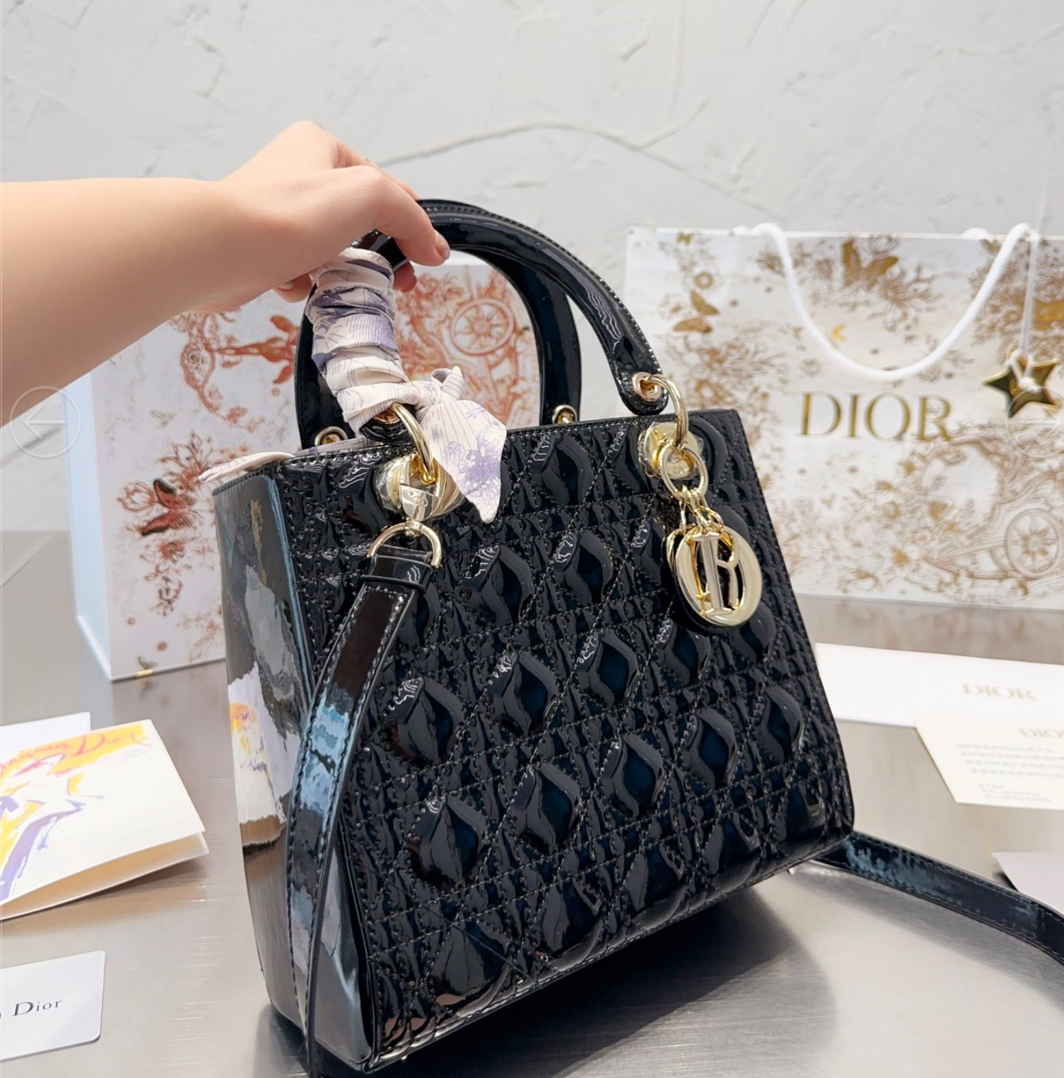 Dior Medium Lady Bag - Lacquered Calfskin (Replica)