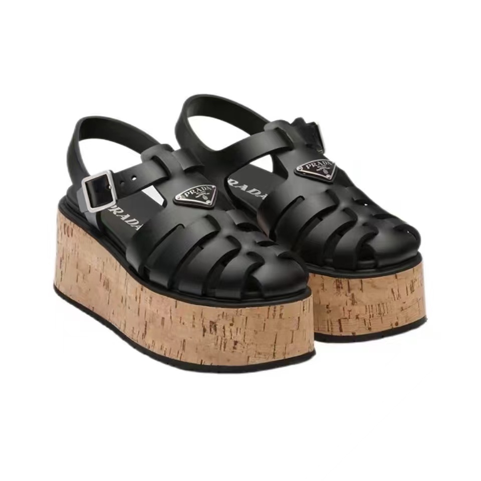 Prada Rubber Wedge With Thick Sole Sandals Slide (Replica)