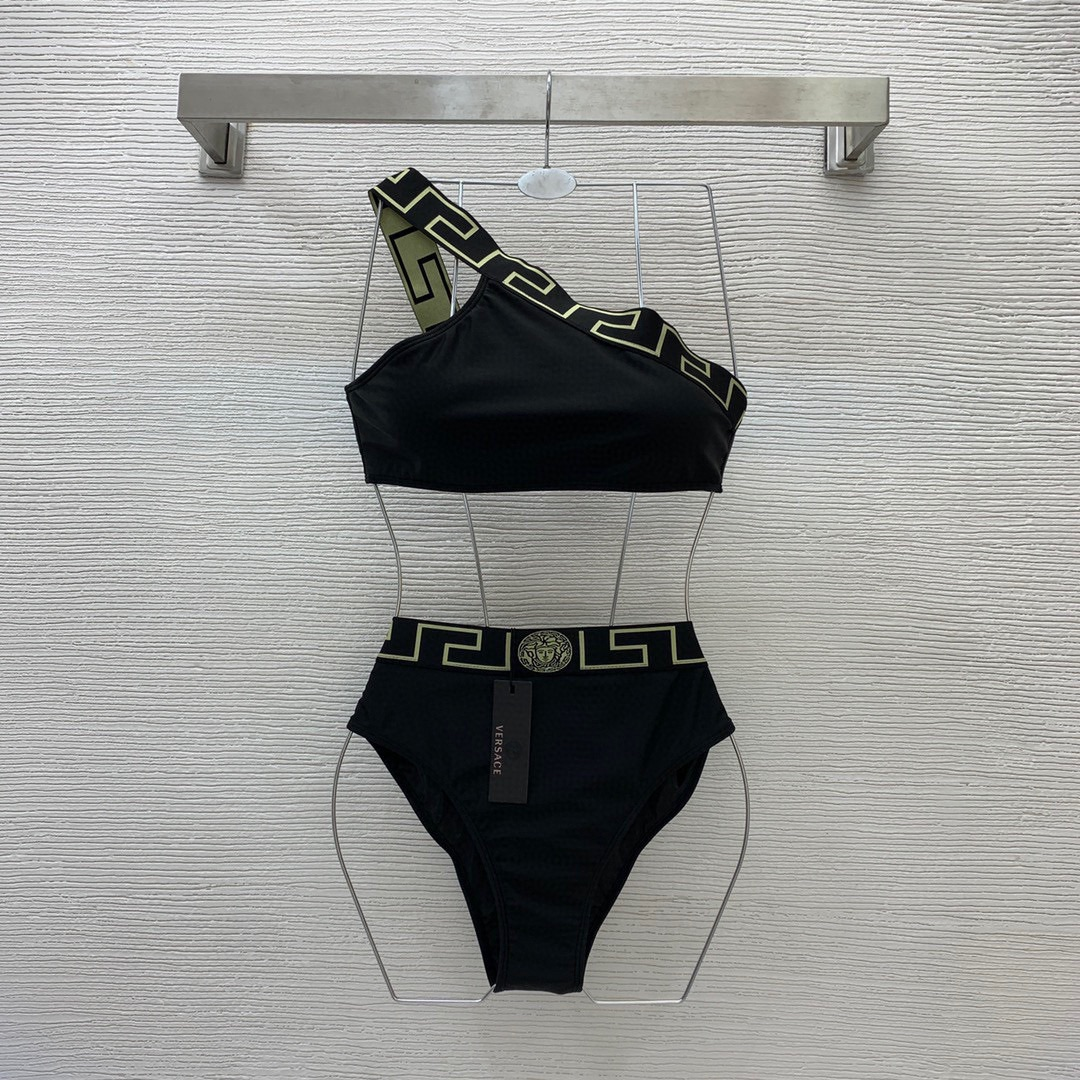 Versace Split Swimsuit With Diagonal Straps Swimwear（Replica）