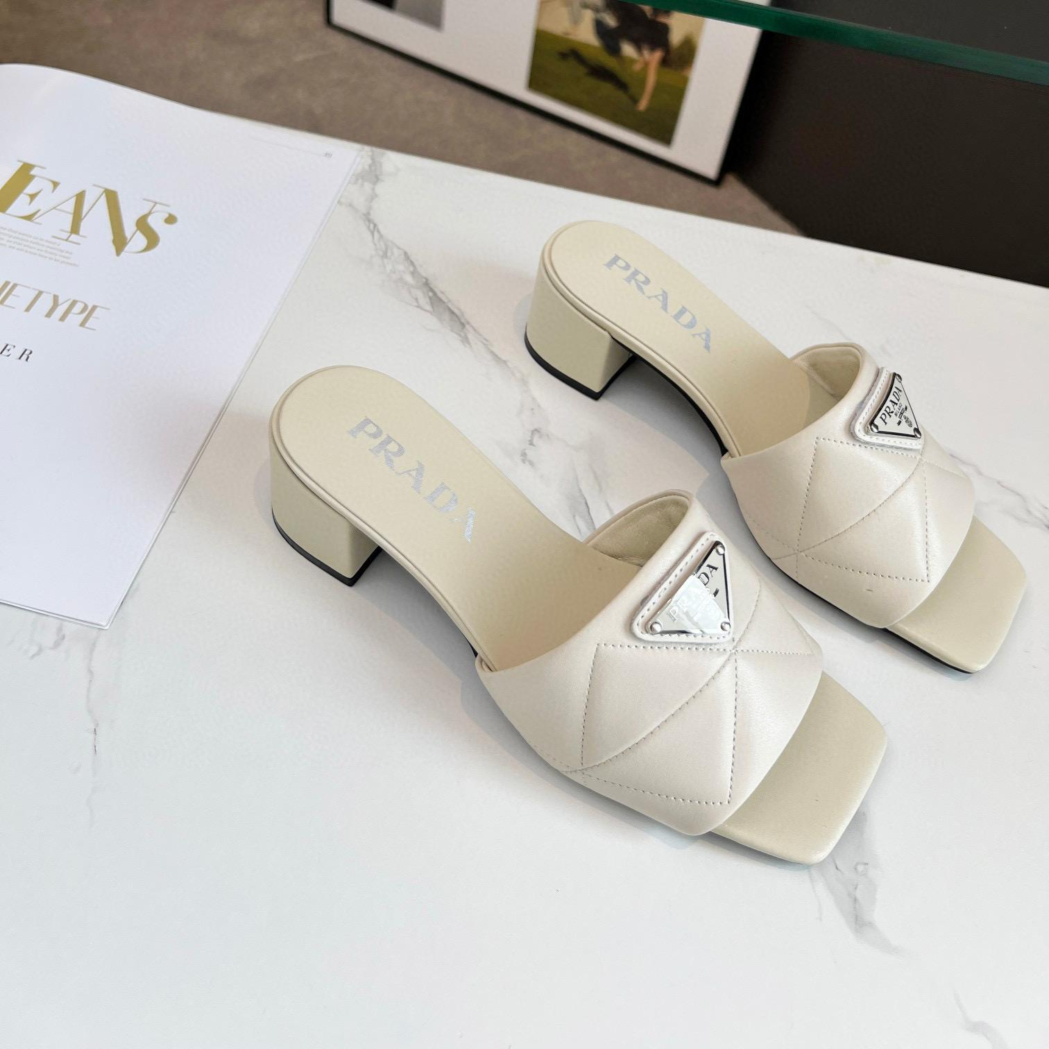 Prada Comfort Goes With Everything 3.5CM Thick Heel Sandals Slide (Replica)