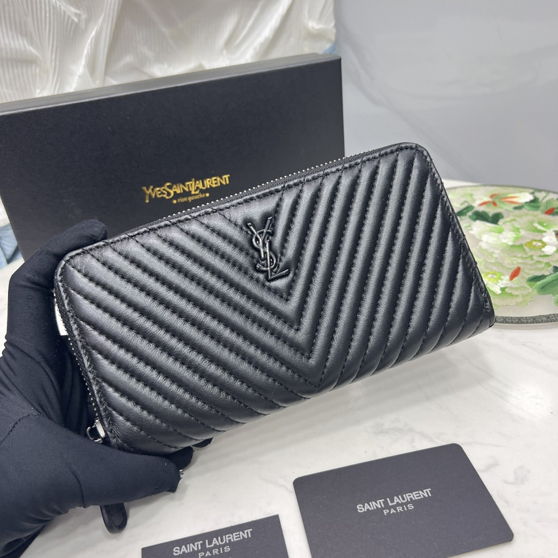 Saint Laurent YSL Caivar Zipper Long Wallet(Replica)