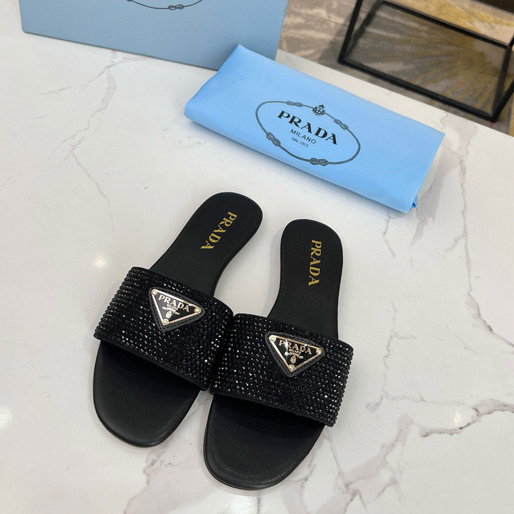 Prada  Band Drill Comfortable Flat Sandals Slide (Replica)