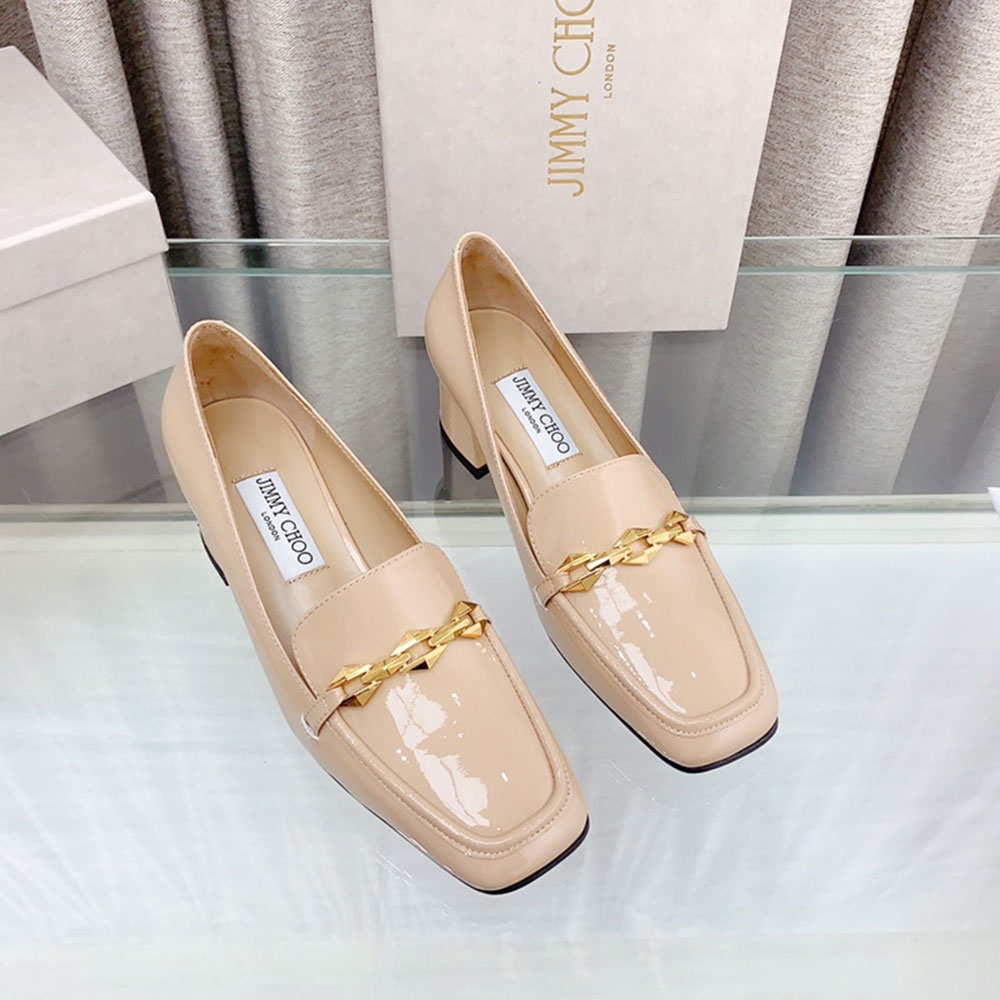 Jimmy Choo Patent Leather 5CM Thick Heel Slide Sandal (Replica)