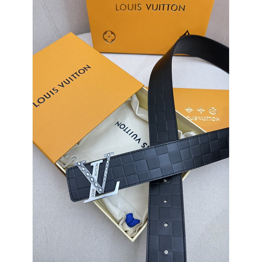 Lv Plaid Calfskin Pure Steel Men's Belt