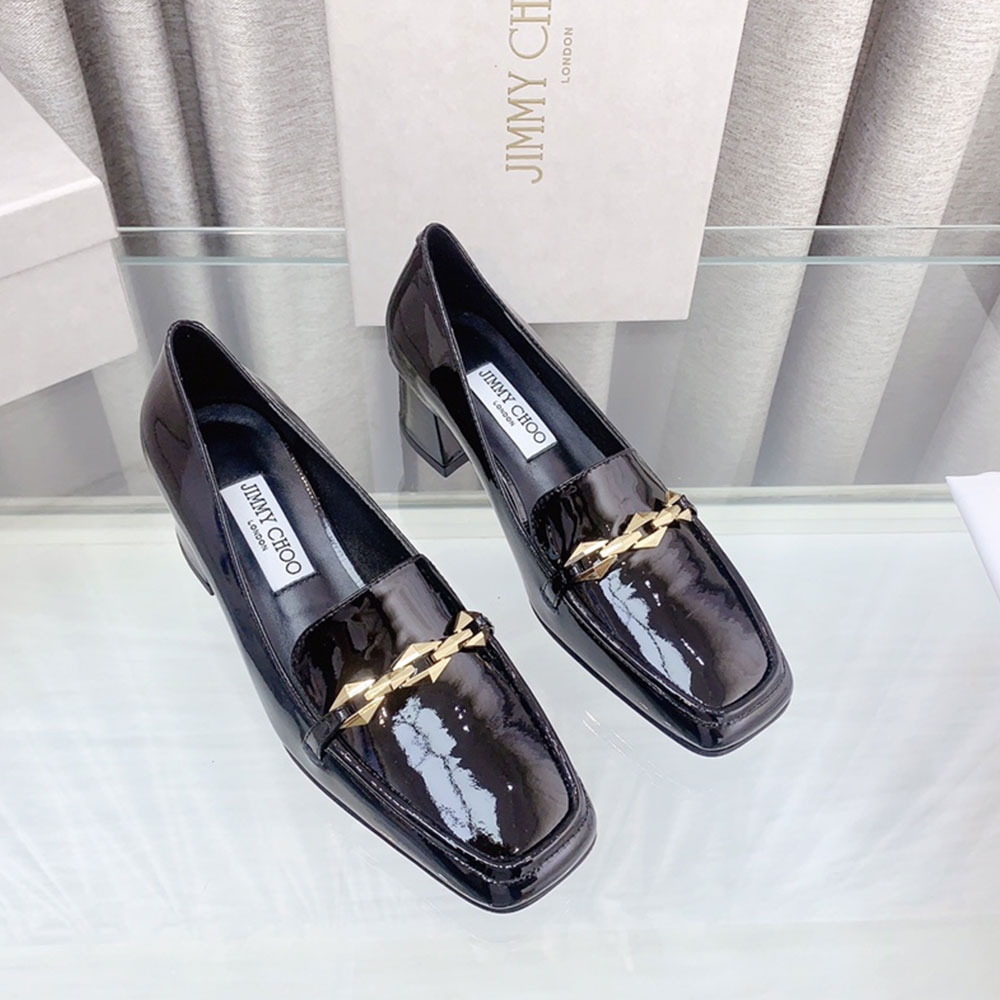 Jimmy Choo Patent Leather 5CM Thick Heel Slide Sandal (Replica)