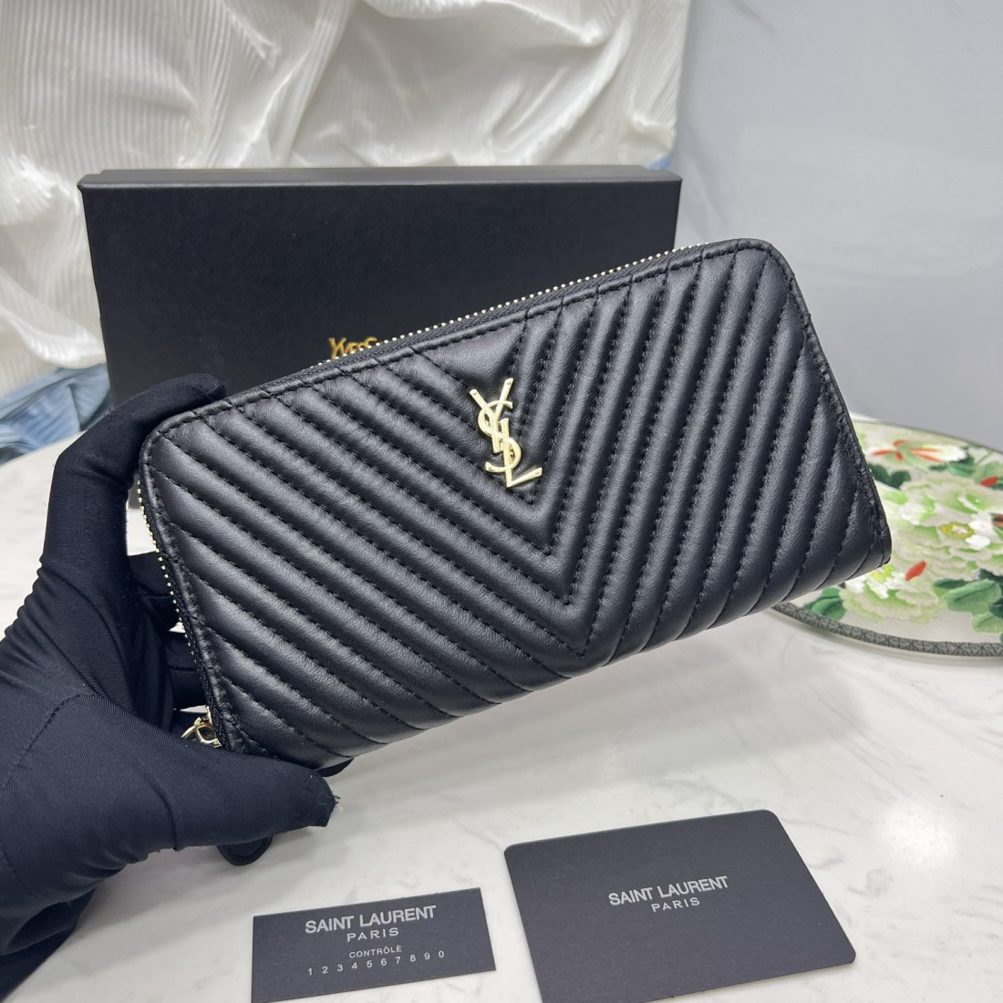 Saint Laurent YSL Caivar Zipper Long Wallet(Replica)