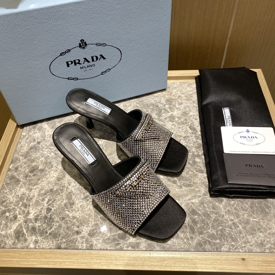 Prada Crystal Silk Slipsole Fashion Flip-flops Sandals Slide (Replica)