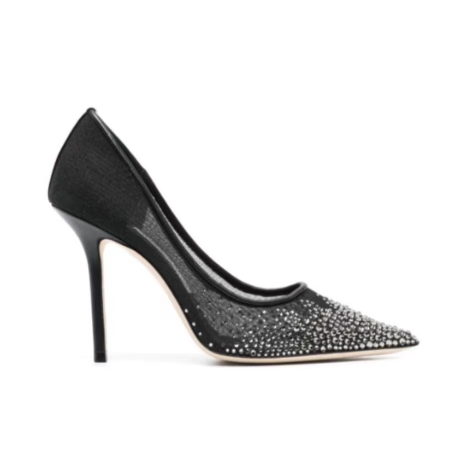 Jimmy Choo Black Mesh Pointed Stiletto Heels Slide Sandal (Replica)