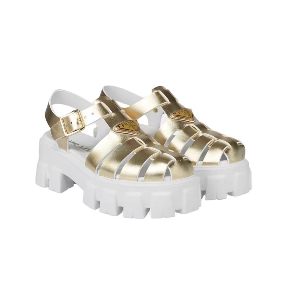 Prada Leather Round Head Buckle Sandals Slide (Replica)