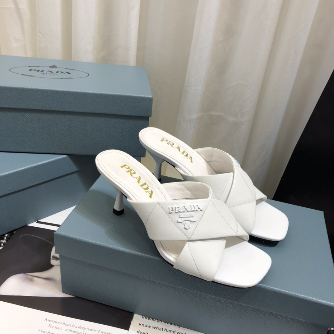 Prada Leather Simple And Noble 6.5CM Slide Sandal (Replica)