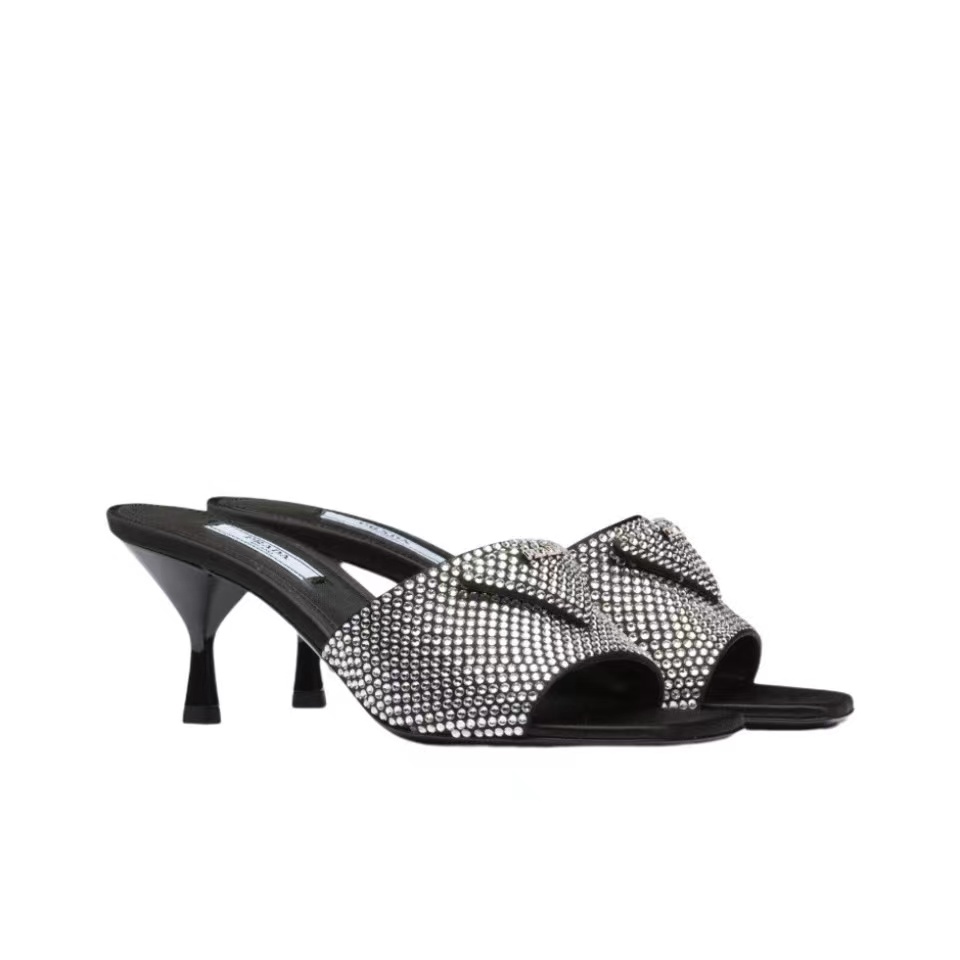 Prada Crystal Silk Slipsole Fashion Flip-flops Sandals Slide (Replica)