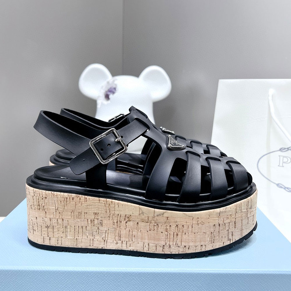 Prada Rubber Wedge With Thick Sole Sandals Slide (Replica)