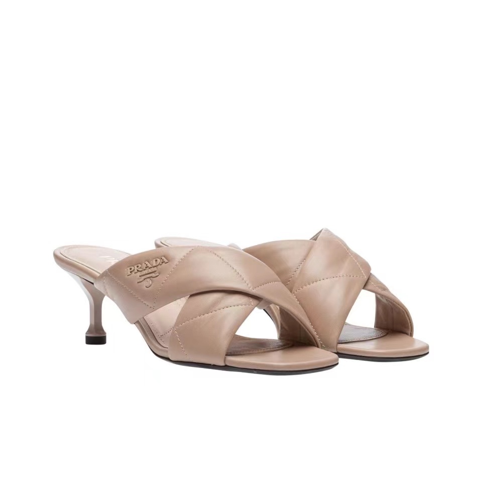 Prada Leather Simple And Noble 6.5CM Slide Sandal (Replica)