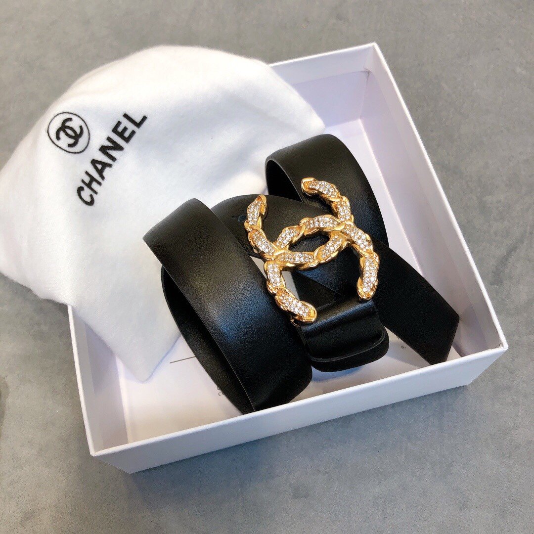 Chanel Belt With Double C Buckle Black Women Belt 30MM