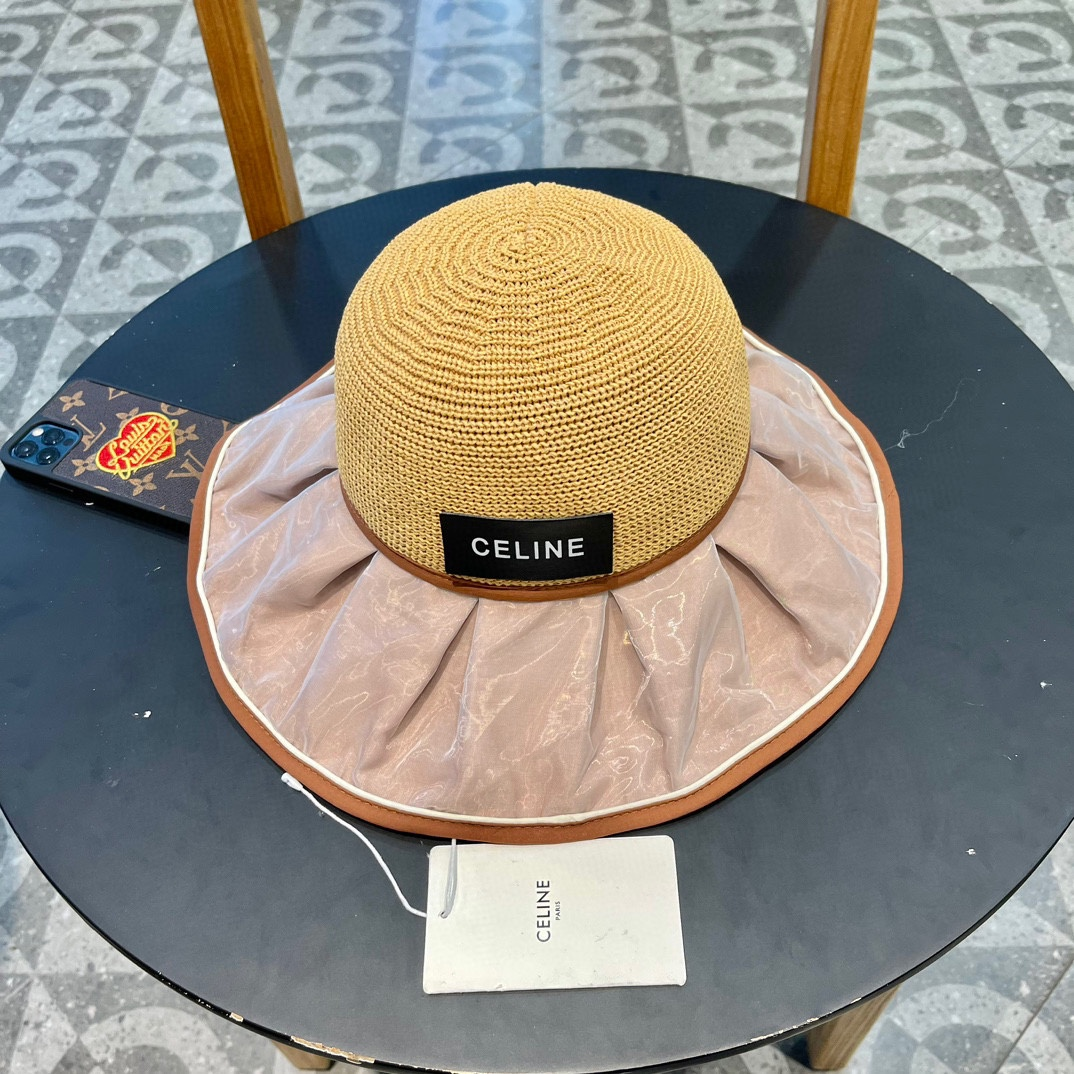 Ceiline Straw Sun Hat With Bow Split Back Sunhat (Replica)