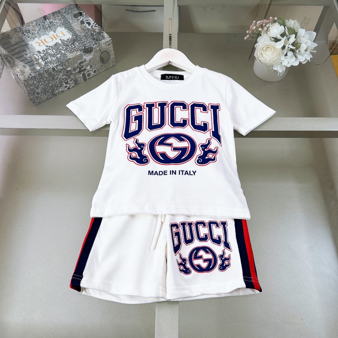 Gucci 2024/SS new logo printed T-shirt suit Kids Children Clothing
