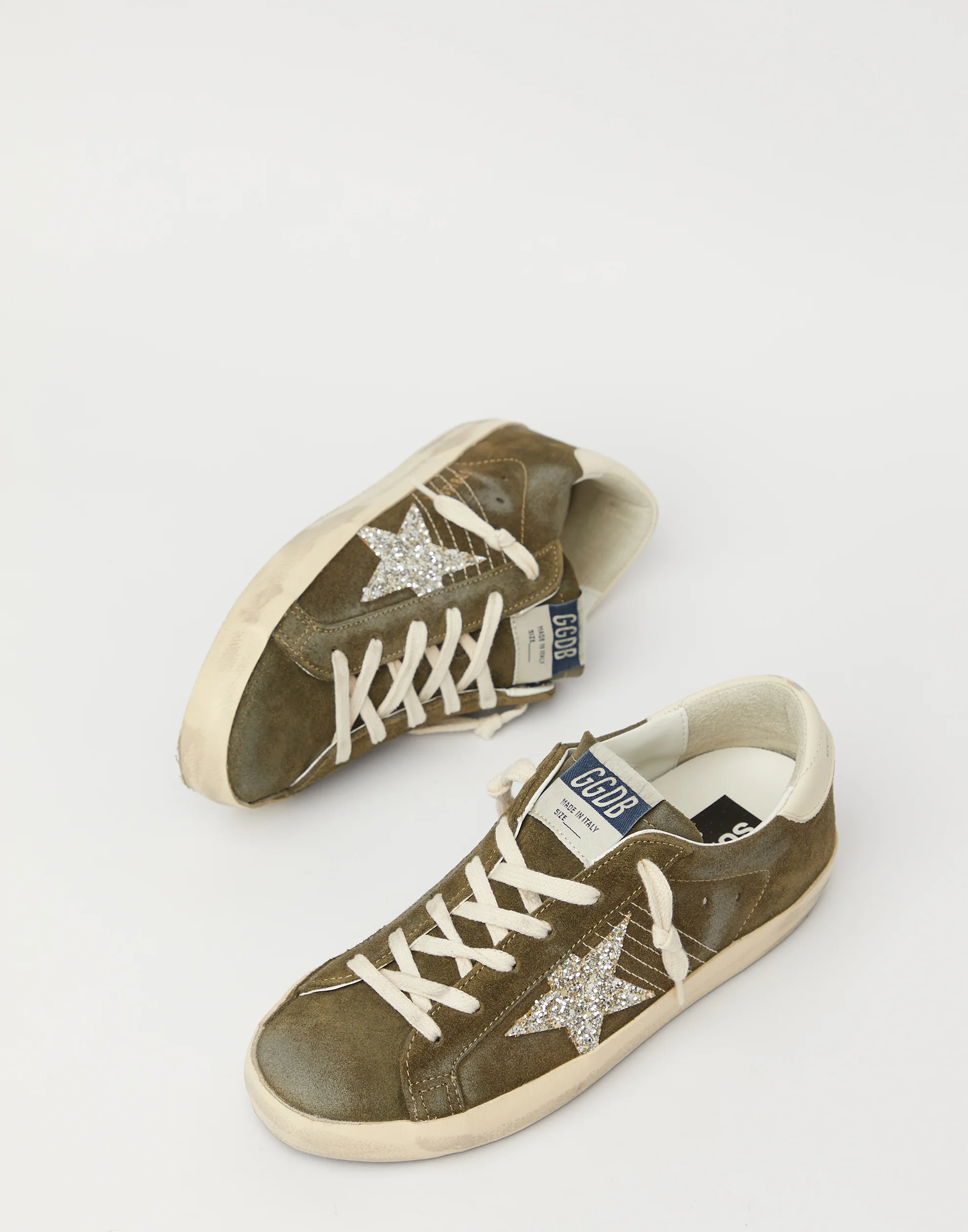Golden Goose GGDB Olive Green Suede & Glitter Superstar Sneakers Women Men