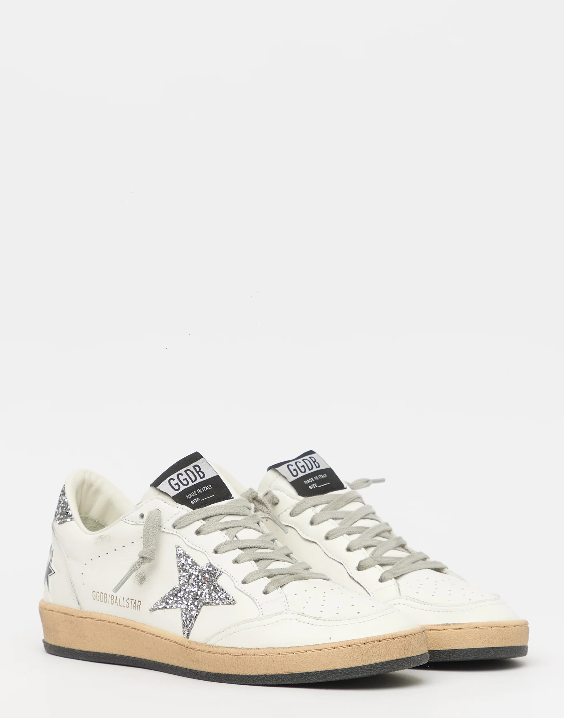 Golden Goose GGDB White & Silver Glitter Ball Star Sneakers Women Men