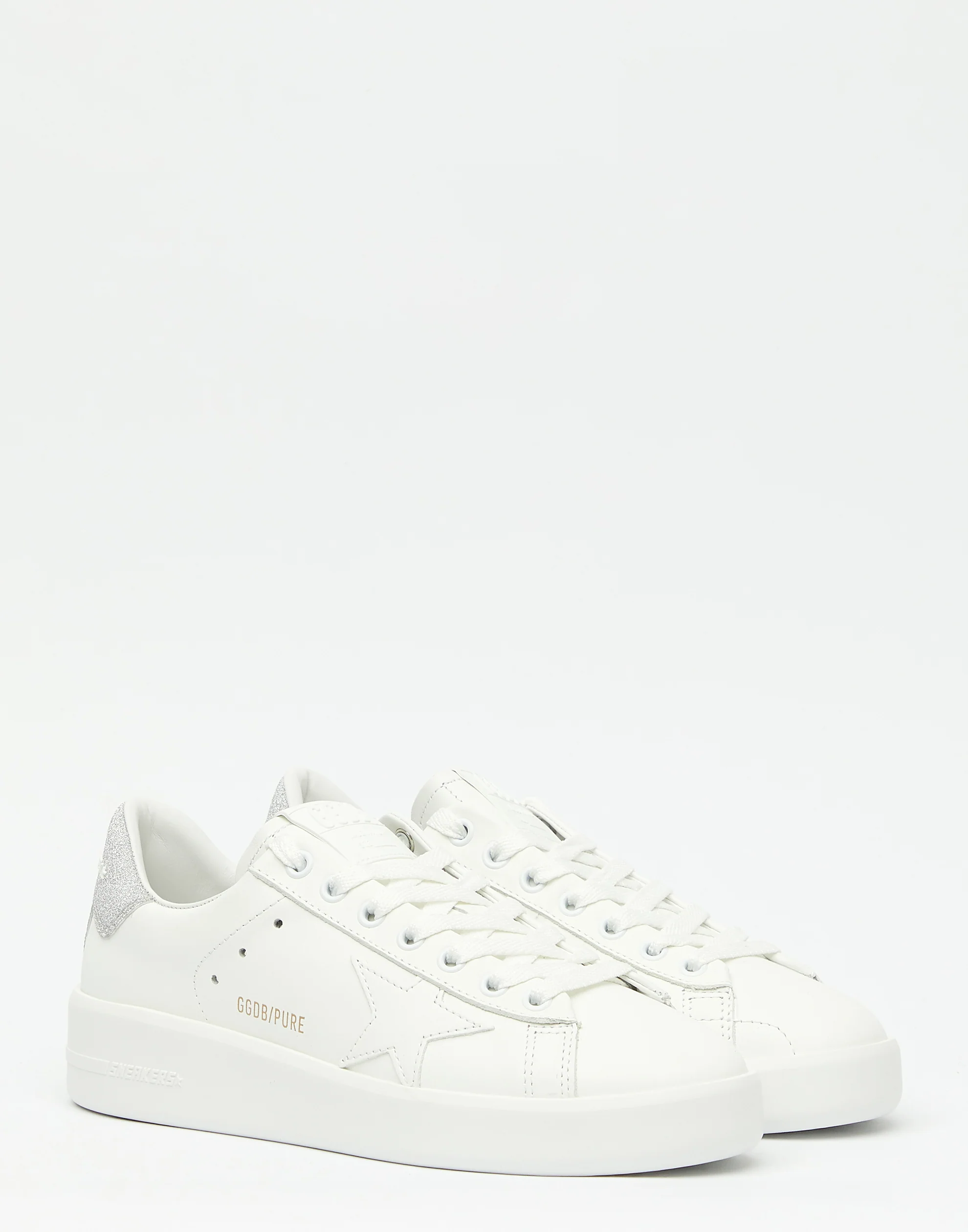 Golden Goose GGDB White & Silver Glitter Pure Star Sneakers Women Shoes