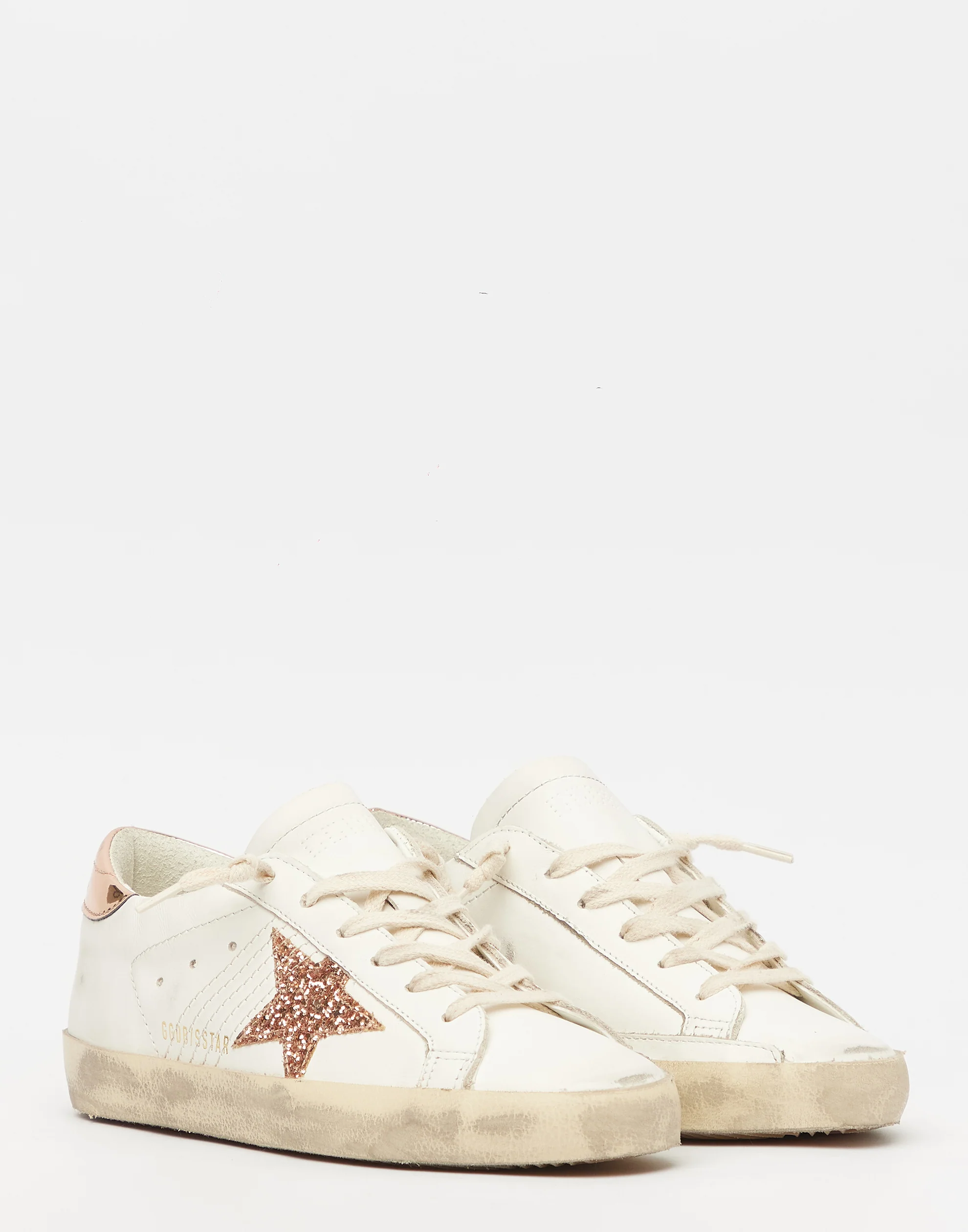 Golden Goose GGDB White & Peach Glitter Superstar Sneakers Women Men