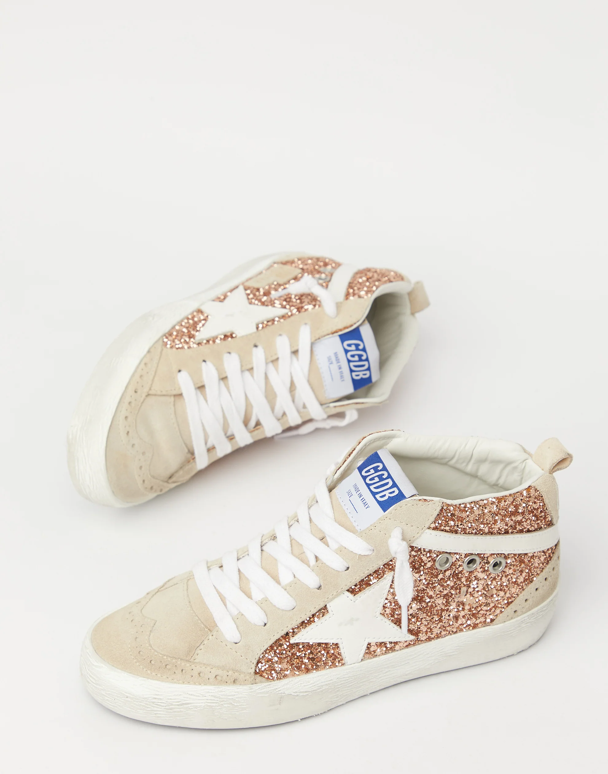 Golden Goose GGDB Peach Glitter & White Mid Star Sneakers Women Men