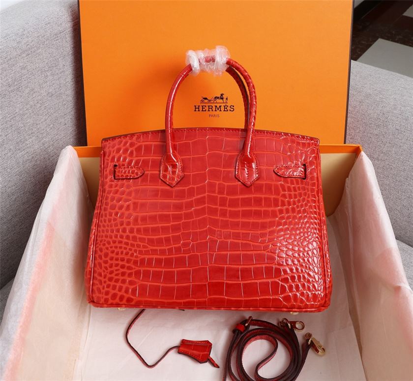 Hermes Birkin 25 Orange Crocodile Exotic Tote Bag replica