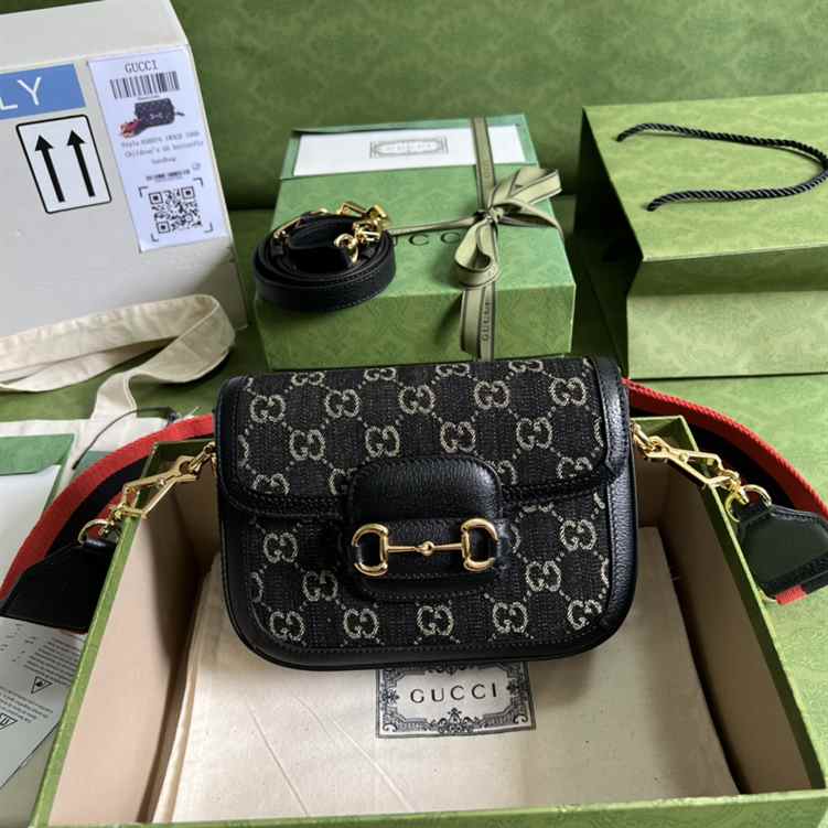 Gucci Horsebit 1955 GG Jacquard Denim Mini Bag replica