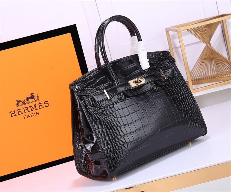 Hermès Birkin 30 Black Shiny Porosus Croc replica
