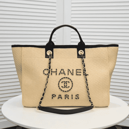 Chanel Straw Raffia Chain Small Deauville Tote replica