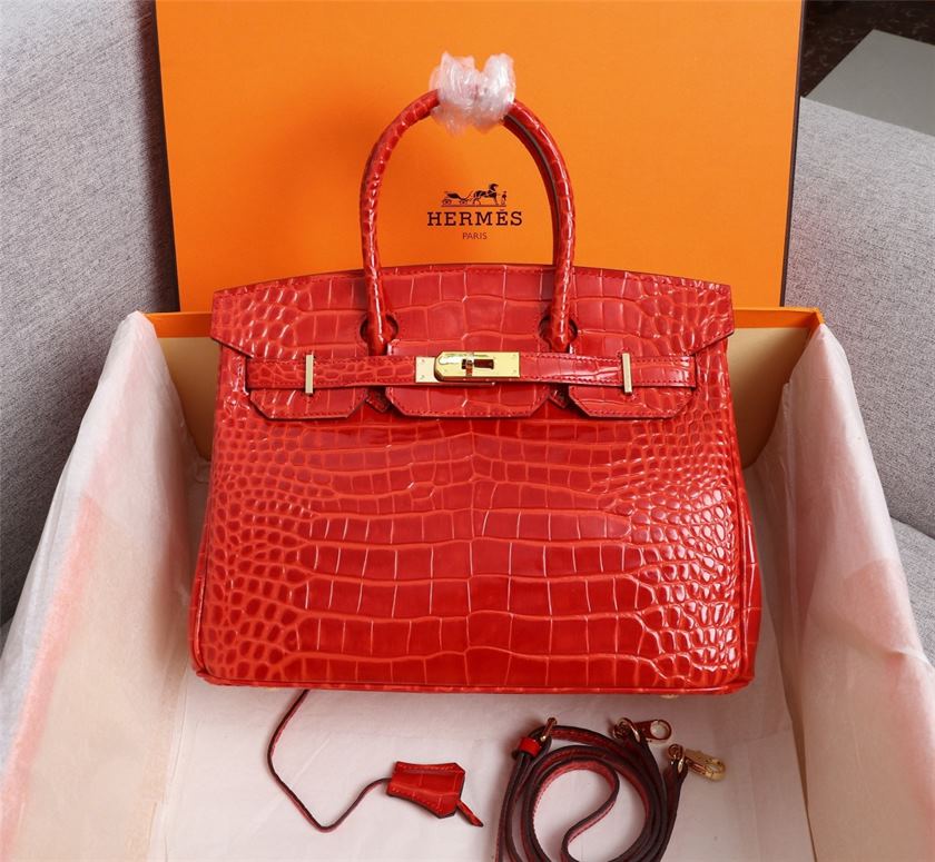 Hermes Birkin 25 Orange Crocodile Exotic Tote Bag replica