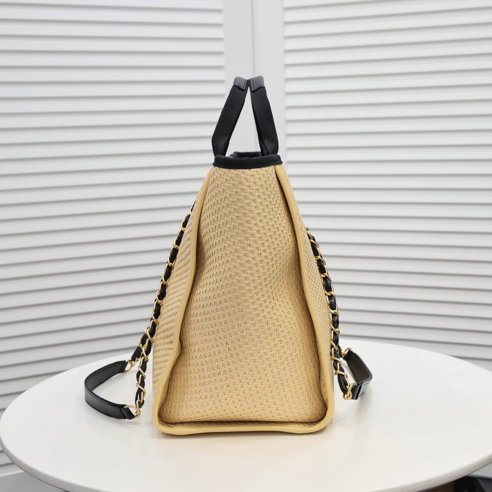 Chanel Straw Raffia Chain Small Deauville Tote replica