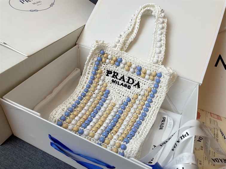 PRADA Raffia Embroidered Wood Tote Bag  replica