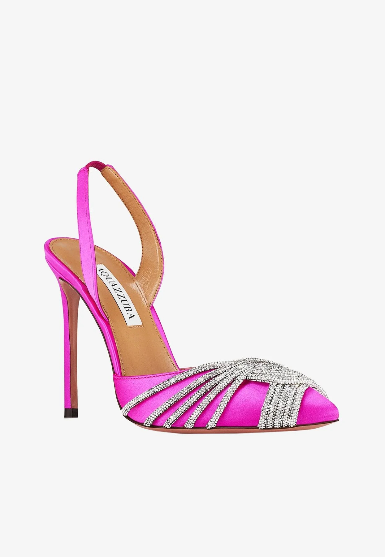 Aquazzura Gatsby 105 Crystal Embellished Slingback Pumps in Satin Women Shoes