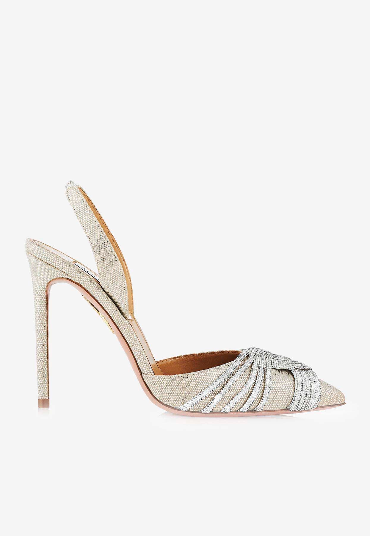 Aquazzura Gatsby 105 Crystal Embellished Slingback Pumps Women Shoes