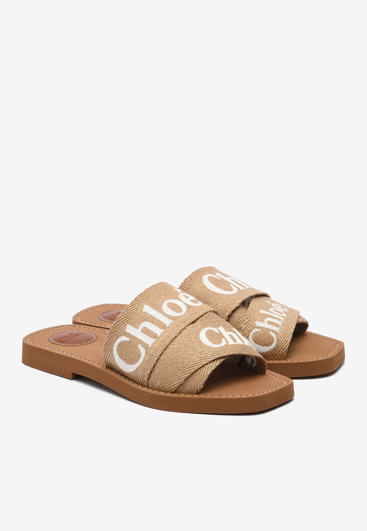 Chloe Woody Logo Jacquard Flat Sandals