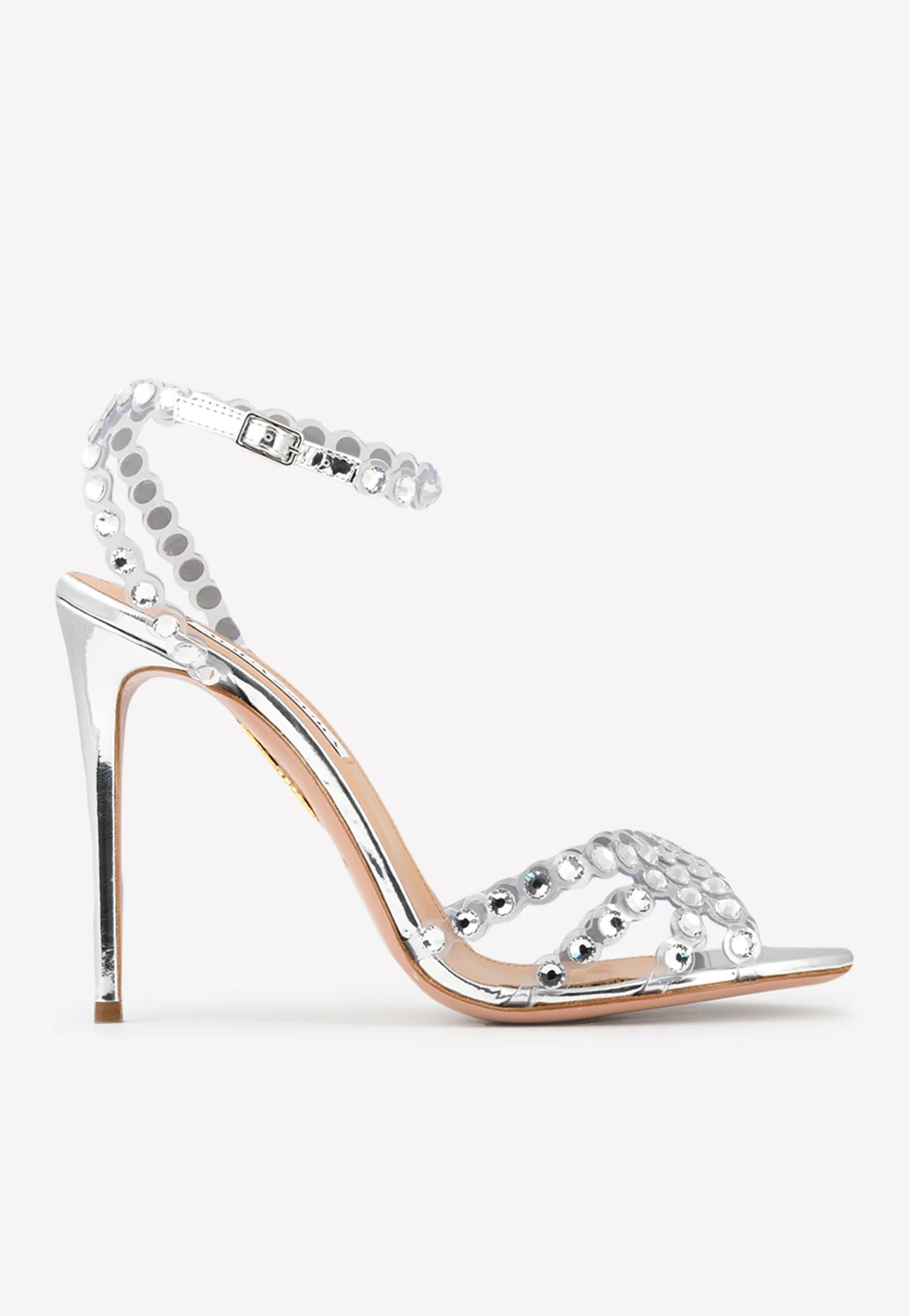 Aquazzura Tequila 105 Plexi Sandals in Metallic Leather Women Shoes