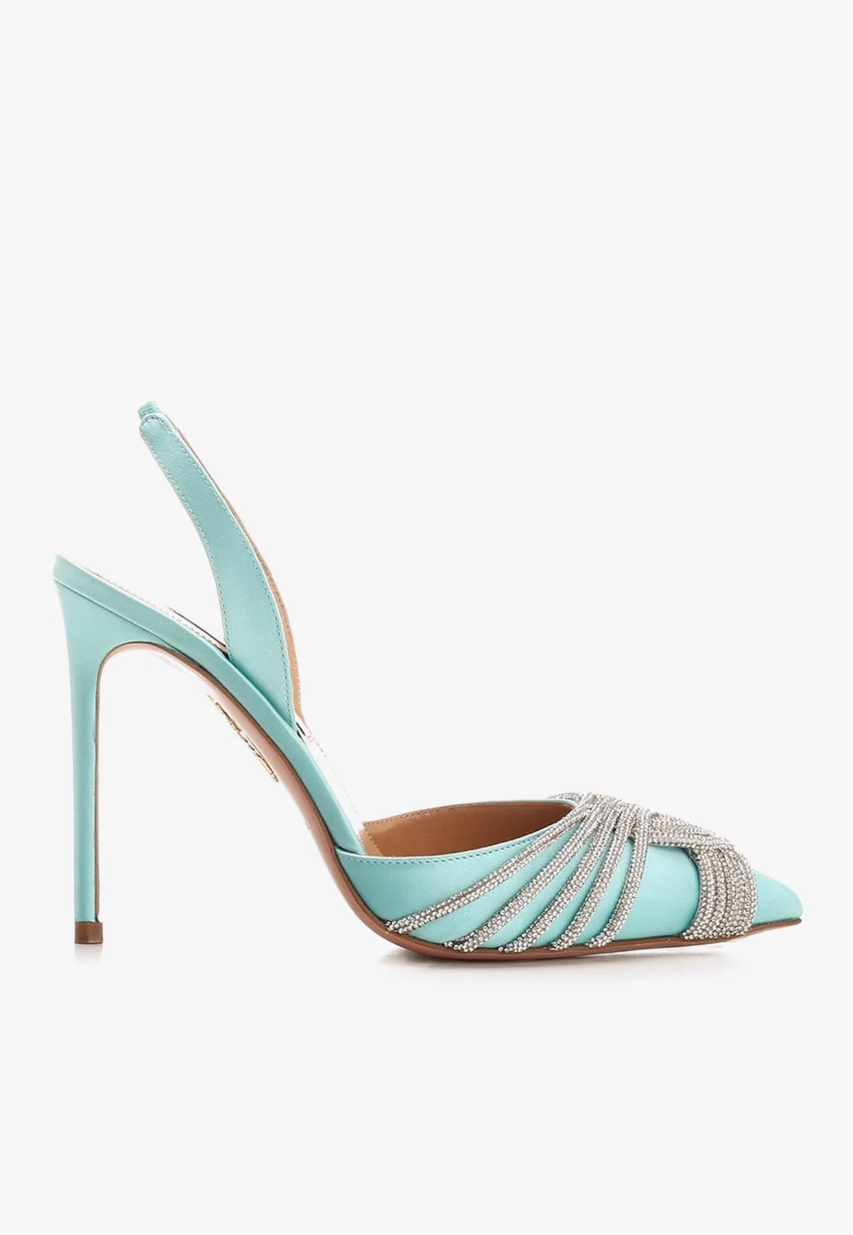 Aquazzura Gatsby 105 Crystal Embellished Slingback Pumps in Satin Women Shoes