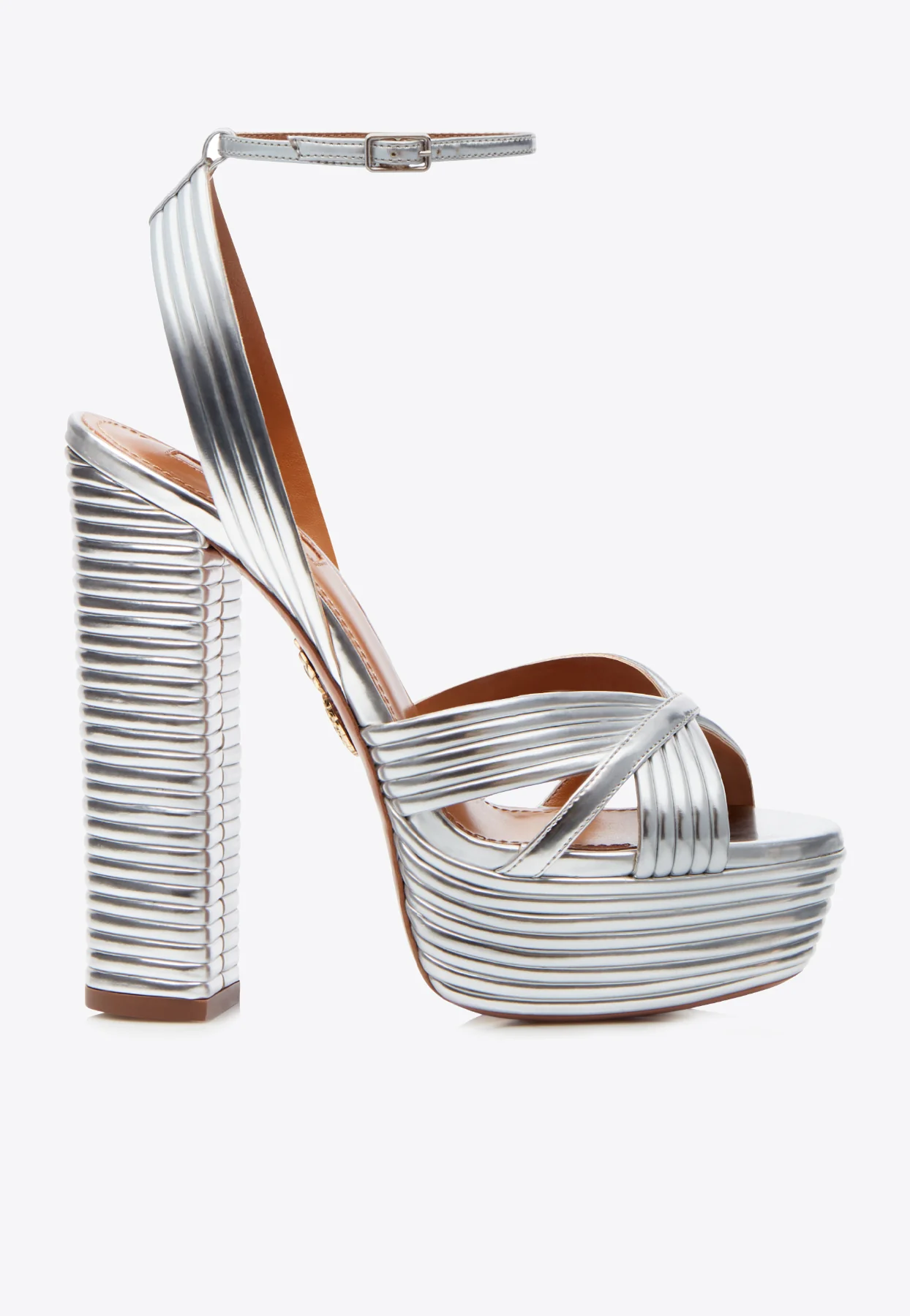 Aquazzura Sundance Plateau 140 Platform Sandals in Mirrored Leather Women Shoes
