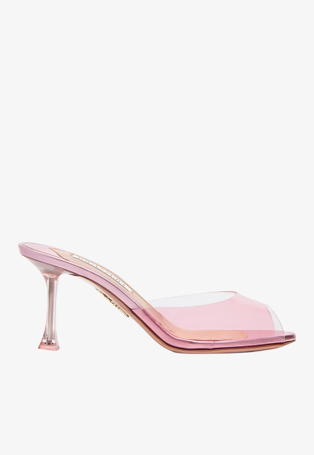 Aquazzura Carrie 75 Plexi Mules in Metallic Leather Women Shoes