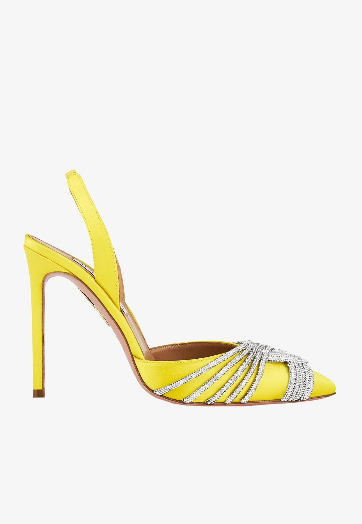 Aquazzura Gatsby 105 Crystal Embellished Slingback Pumps in Satin Women Shoes
