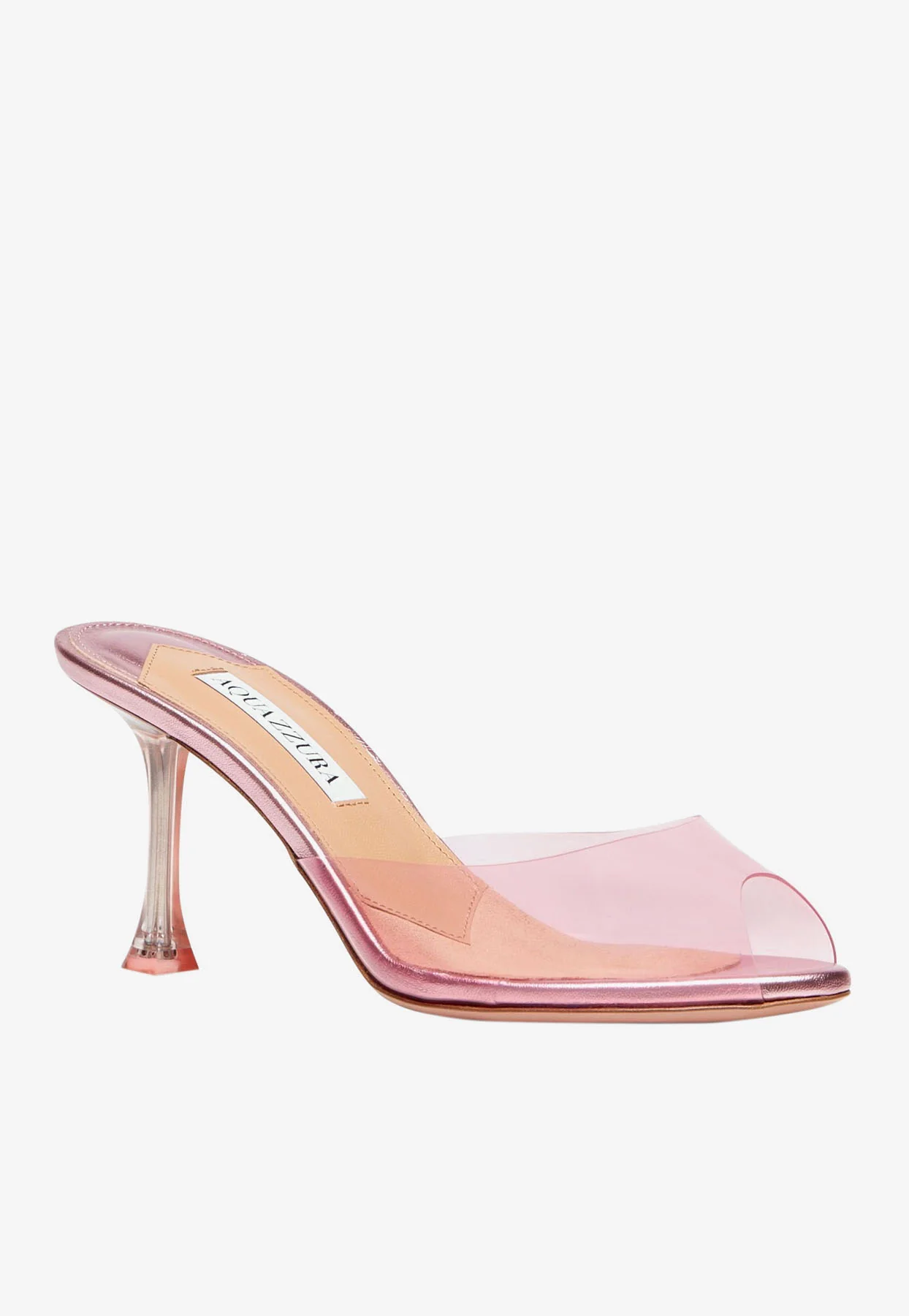 Aquazzura Carrie 75 Plexi Mules in Metallic Leather Women Shoes