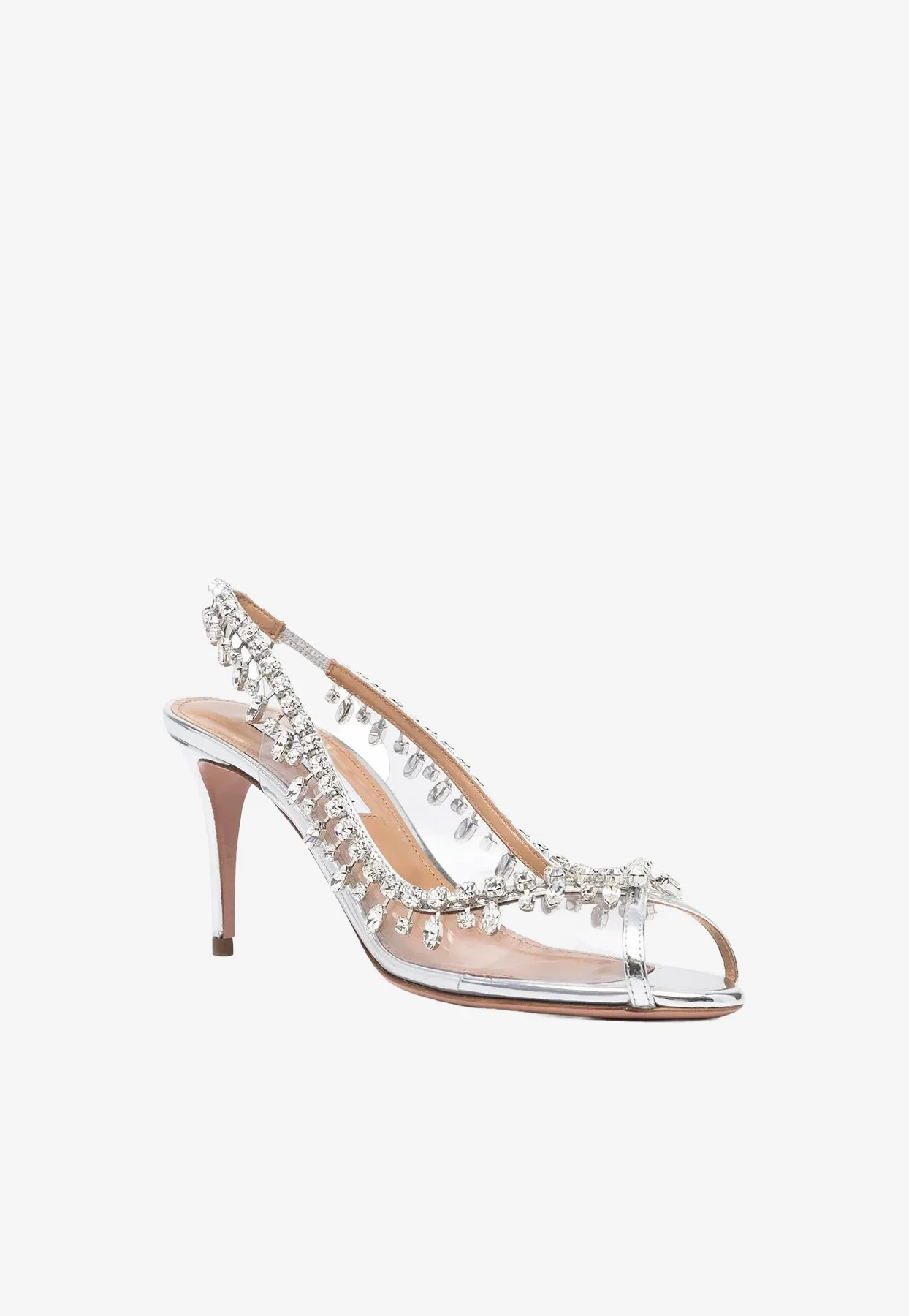 Aquazzura Temptation 75 Crystal-Embellished Slingback Sandals Women Shoes