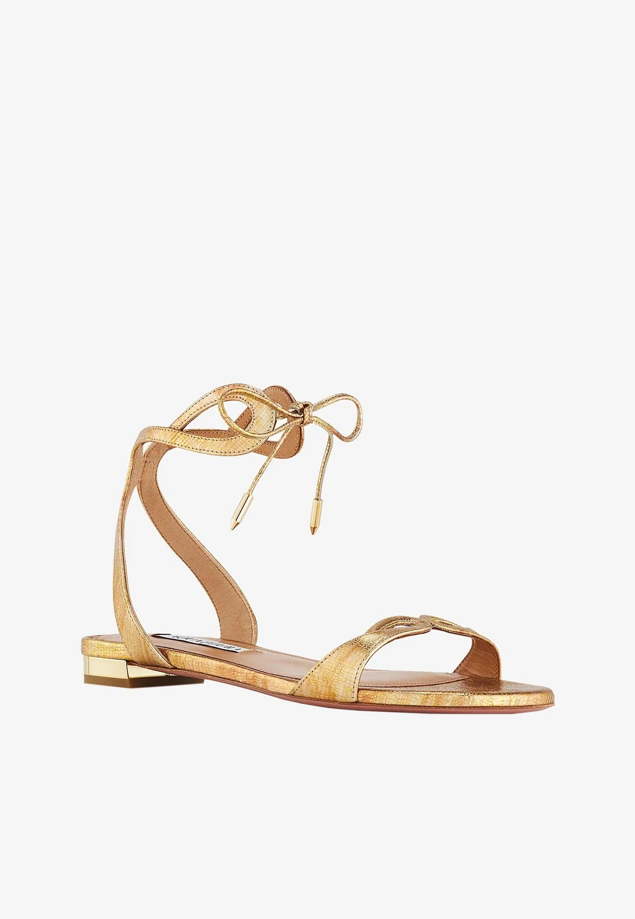 Aquazzura Tessa Flat Sandals in Metallic Leather Women Shoes