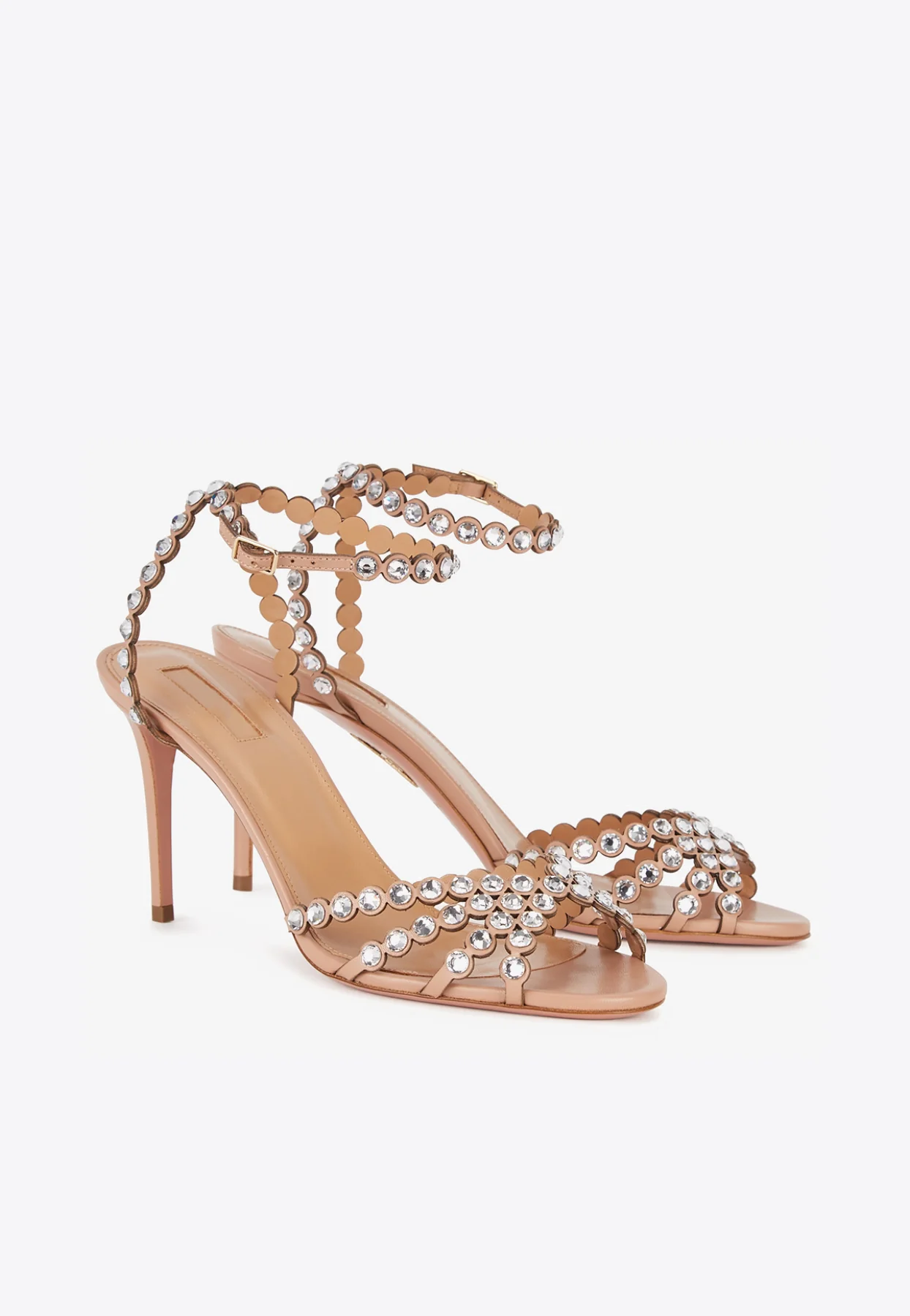 Aquazzura Tequila 85 Crystal-Embellished Sandals in Nappa Leather Women Shoes
