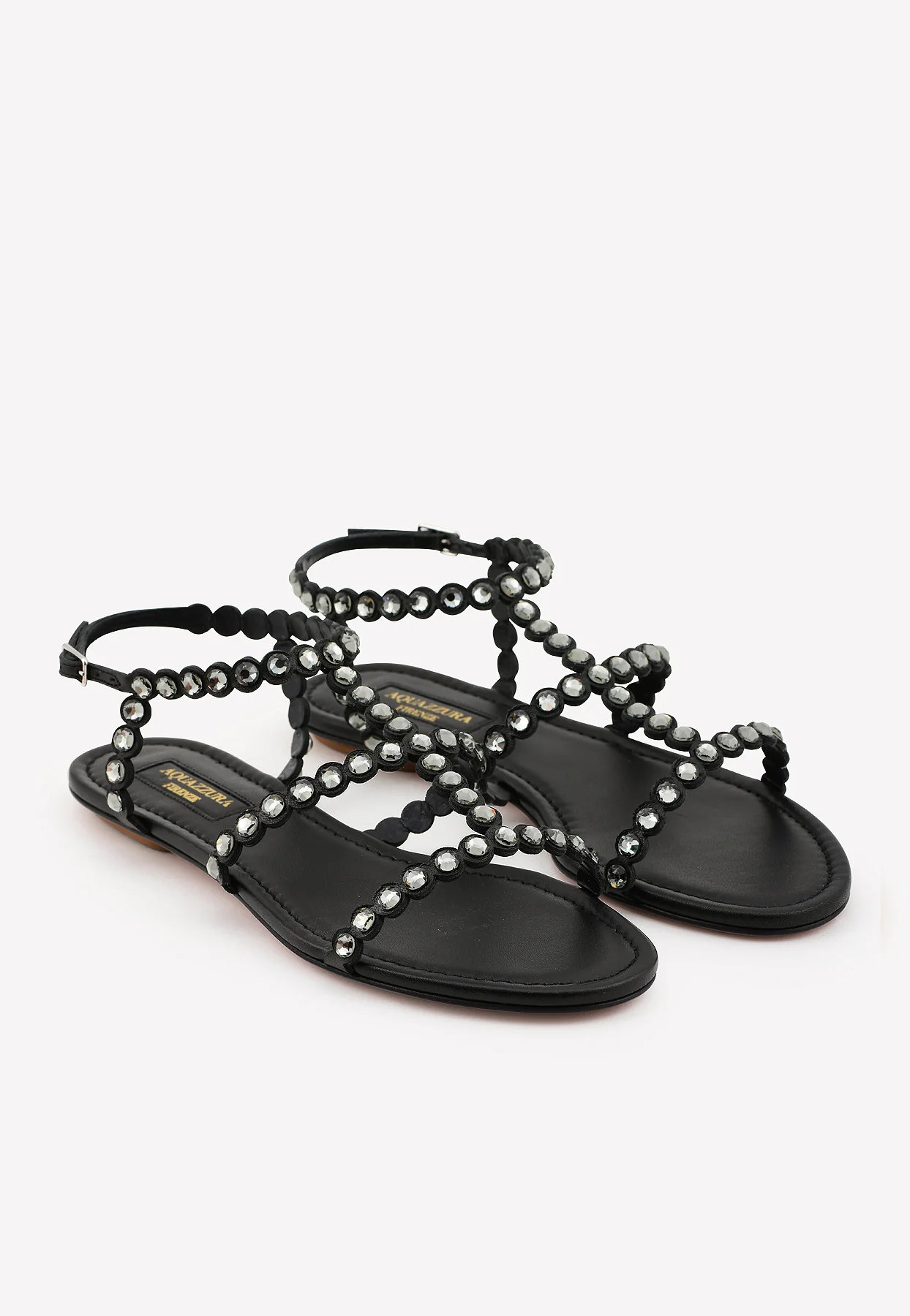 Aquazzura Tequila Crystal-Embellished Flat Sandals in Nappa Leather Women Shoes