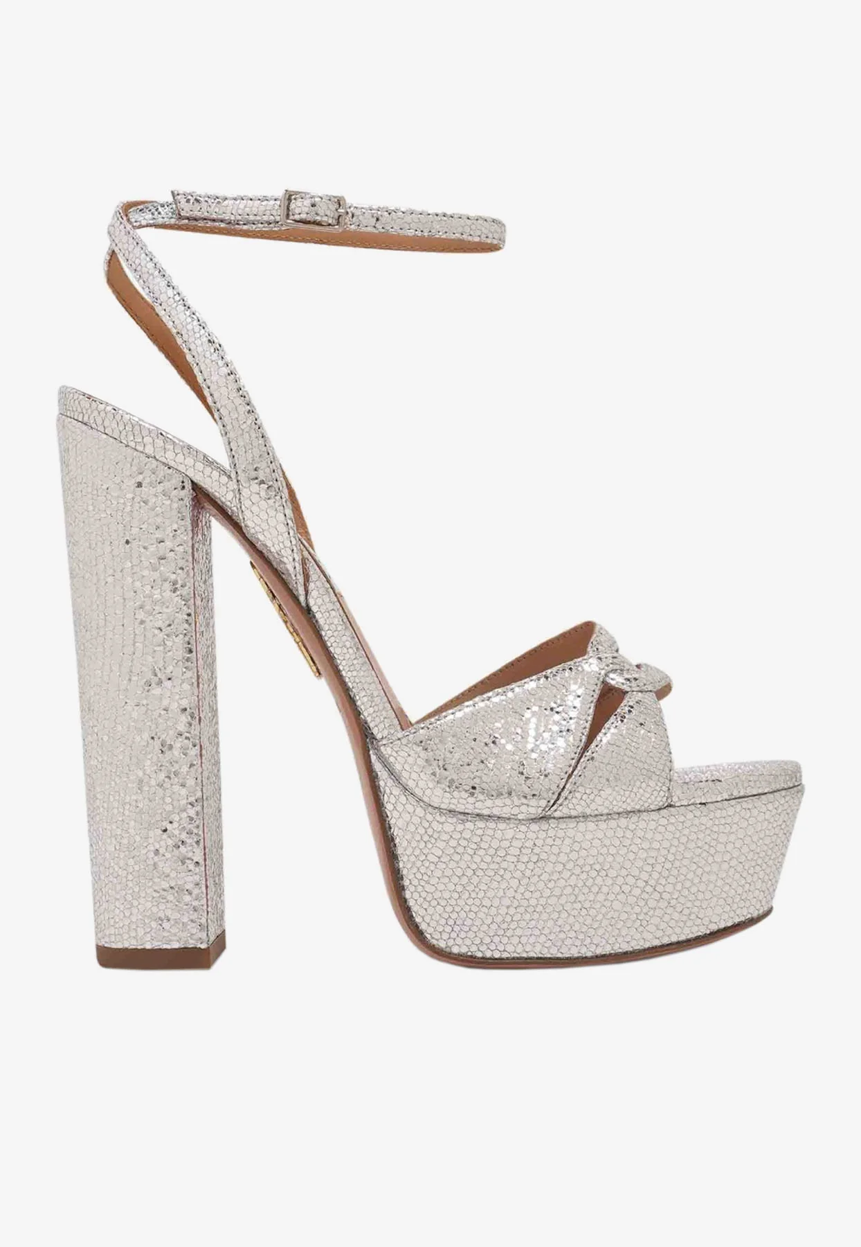 Aquazzura Sinner 140 Platform Sandals in Metallic Nappa Leather Women Shoes