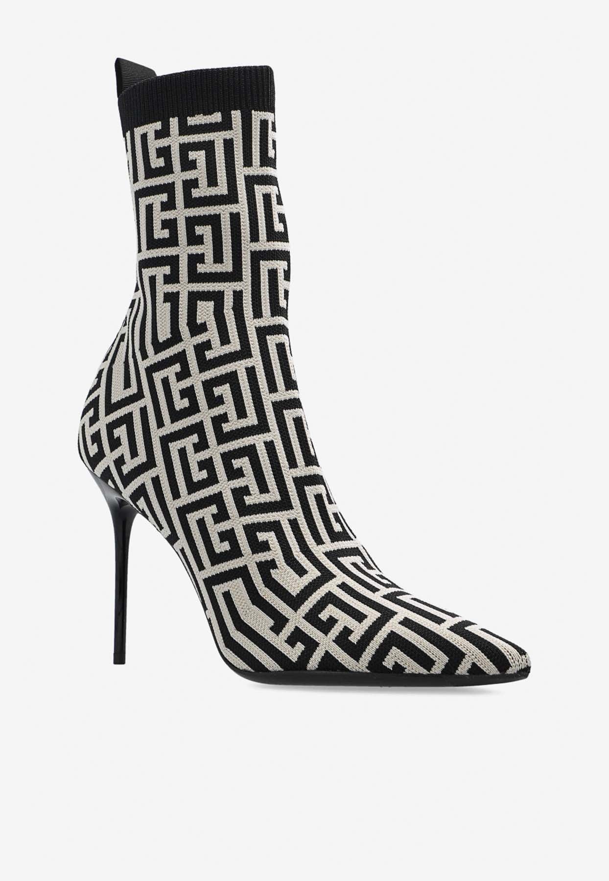 Balmain Skye 95 Monogram  Jacquard Ankle Boots